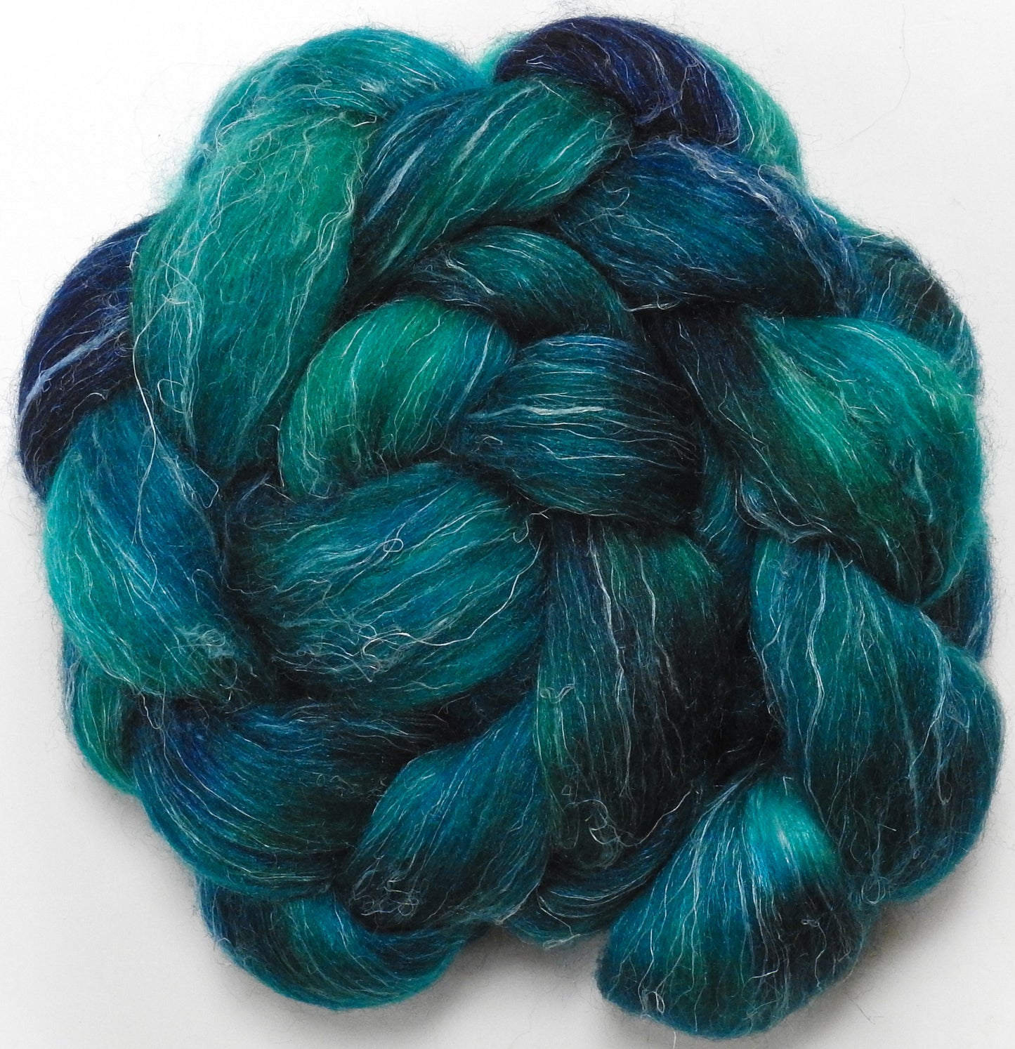 Siren (2.7 oz) - Batt in a Braid #3 - Polwarth/ Tussah Silk/ Flax (50/25/25)