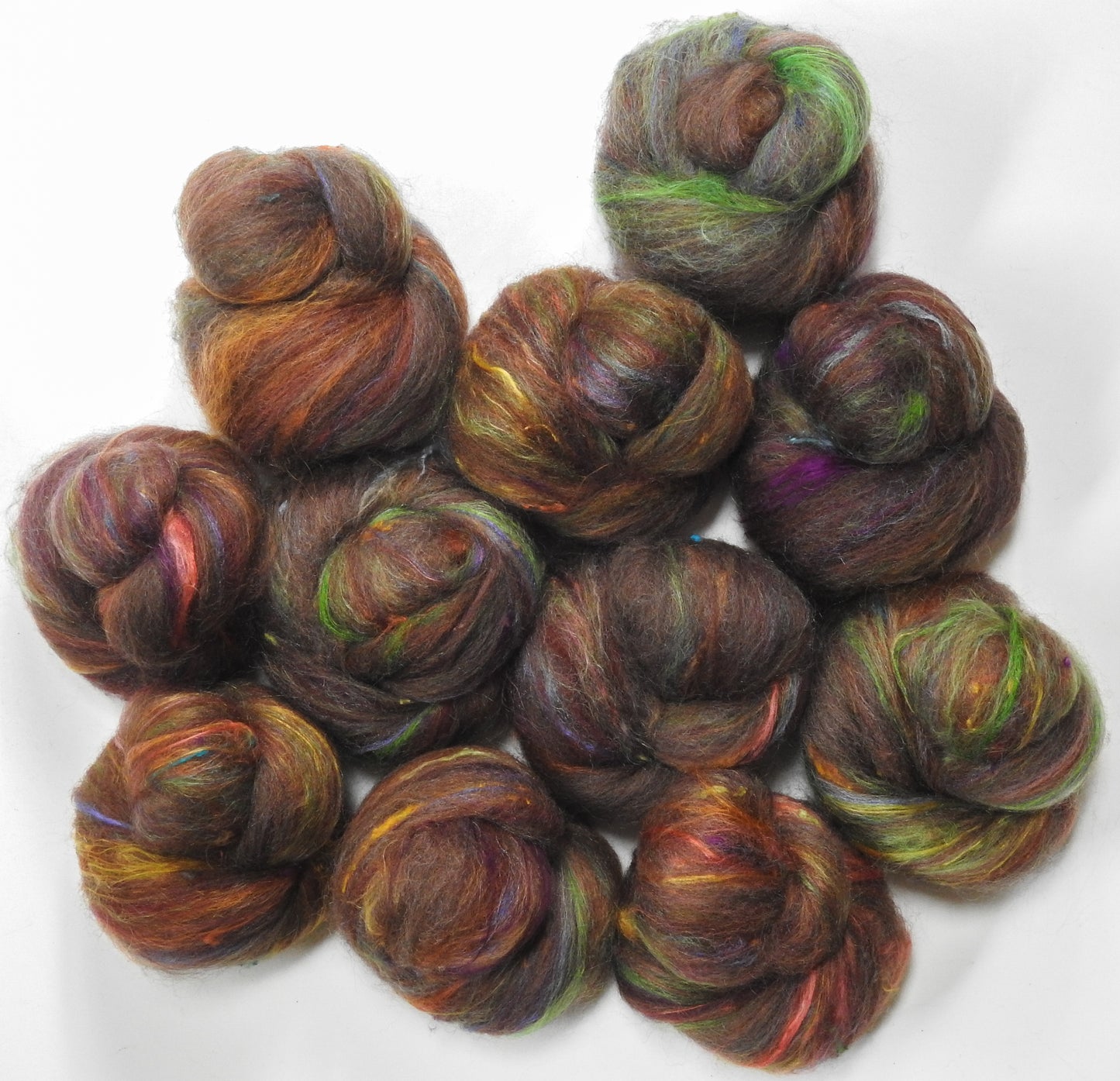 Acorns - NON-Sparkle Sticklebatts - Corriedale X Southdown fleece, polwarth, haunui top, mohair, silk, faux cashmere, silk noil