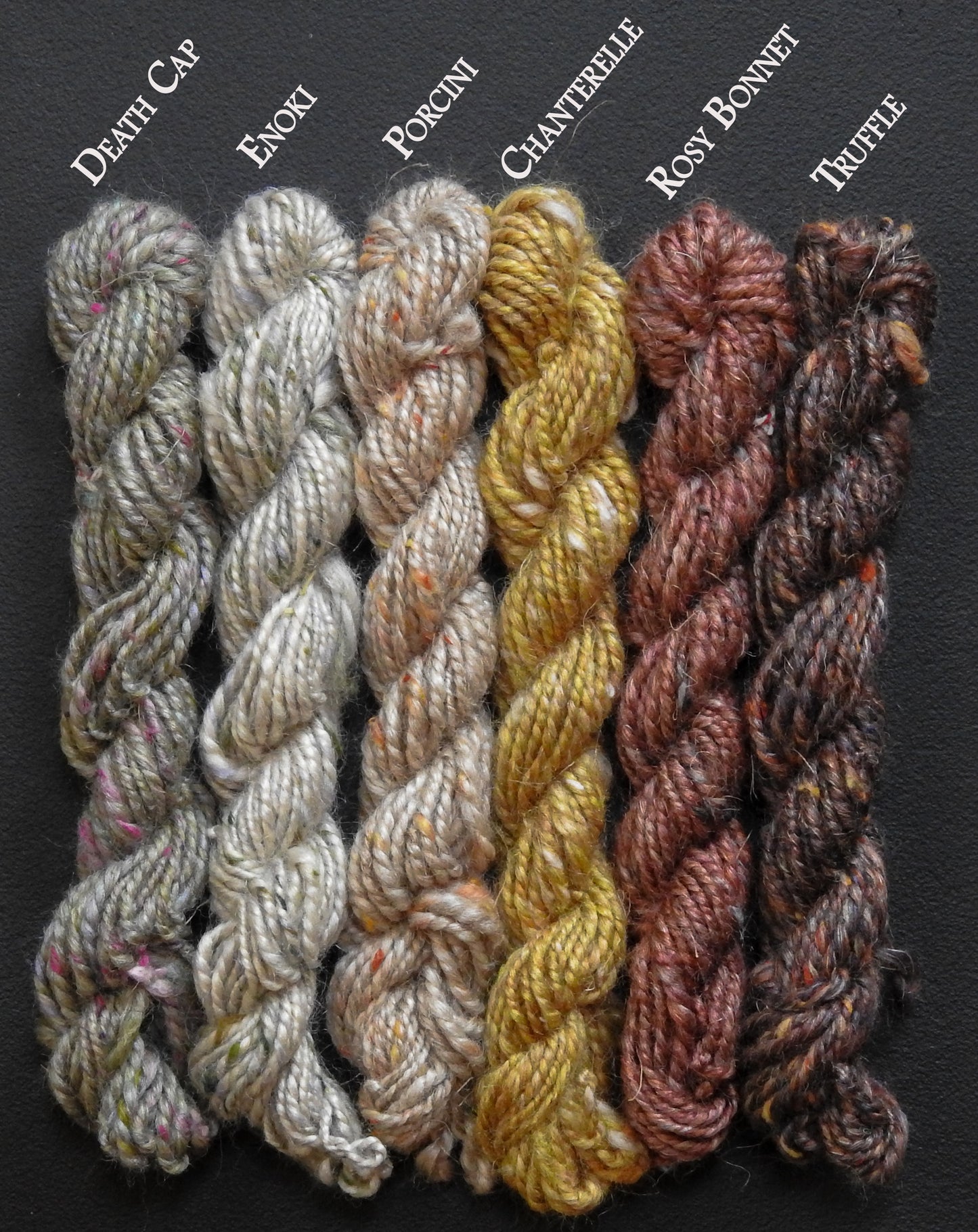 Mushrooms Blend Sampler Set (3 oz) - Bfl/ Tussah Silk/ Shetland /Tweed Blend/ Mint Fiber/ FLAX (25/25/15/15/1010)