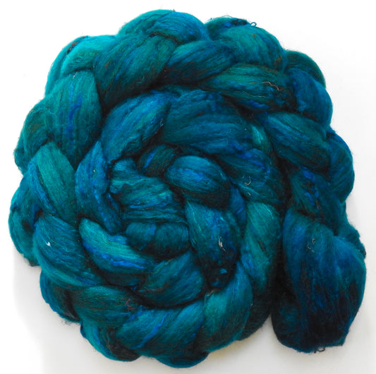 Siren (5.7 oz) - Batt in a Braid #65 - Rambouillet/ Cormo / Sari  silk/ Tussah silk (40/25/25/10)