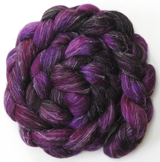 Aubergine (5.8 oz) - Batt in a Braid #3 - Polwarth/ Tussah Silk/ Flax (50/25/25)