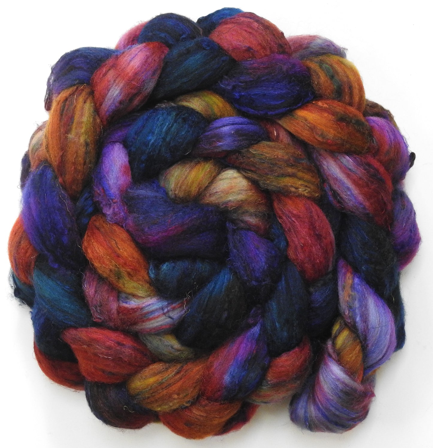 Creature Comforts (5.7 oz) - Batt in a Braid #65 - Rambouillet/ Cormo / Sari  silk/ Tussah silk (40/25/25/10)