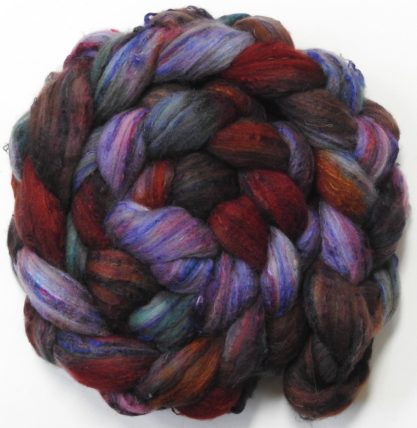 Beautiful Mess (5.7 oz) - Batt in a Braid #65 - Rambouillet/ Cormo / Sari  silk/ Tussah silk (40/25/25/10)