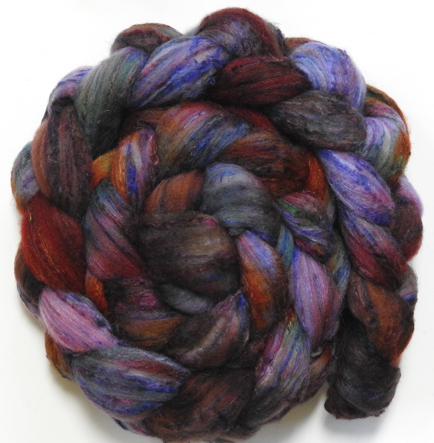 Beautiful Mess (5.7 oz) - Batt in a Braid #65 - Rambouillet/ Cormo / Sari  silk/ Tussah silk (40/25/25/10)
