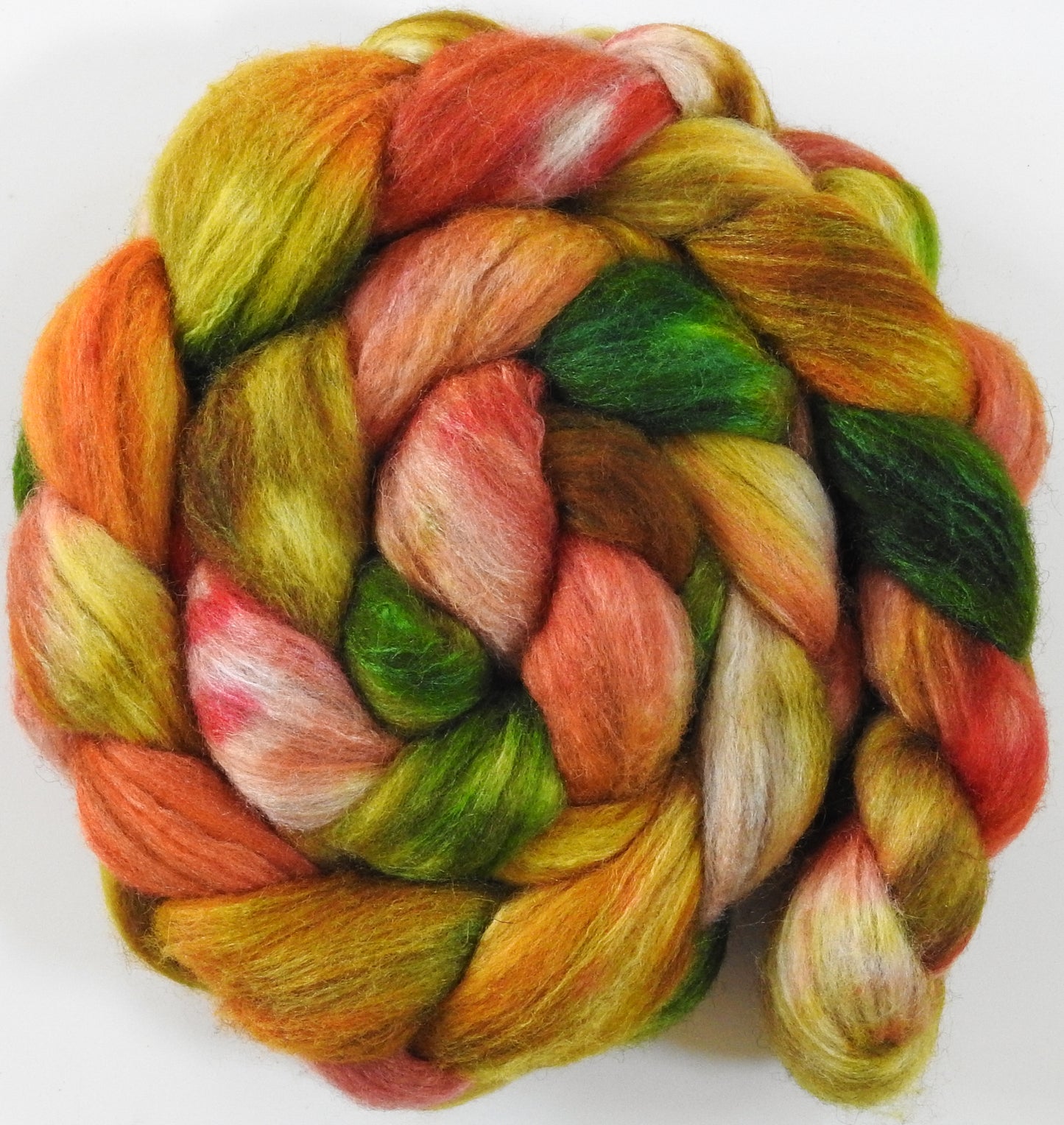 Tequila Sunrise (5.6 oz)-Batt in a Braid #27- Lt. Grey Shetland/ Falkland Merino / tussah silk (50/25/25)