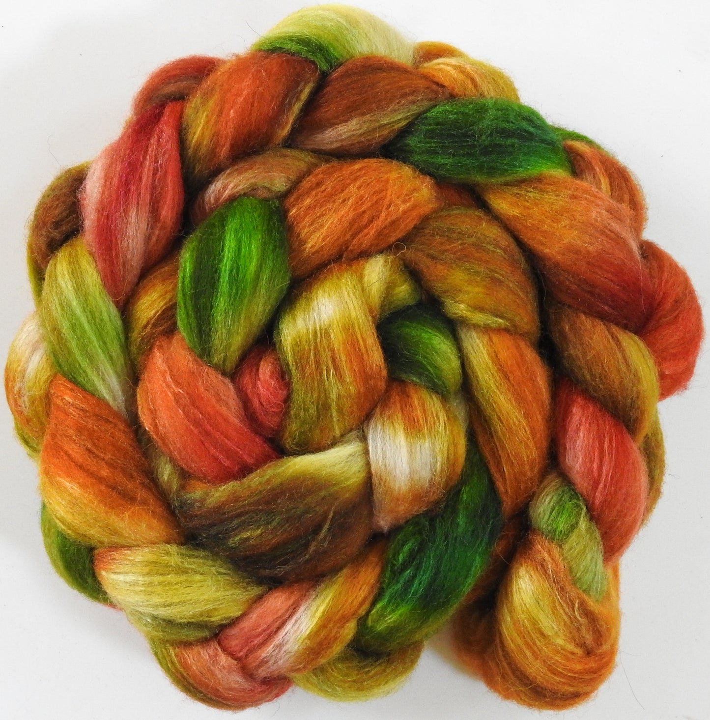 Tequila Sunrise (5.6 oz)-Batt in a Braid #27- Lt. Grey Shetland/ Falkland Merino / tussah silk (50/25/25)
