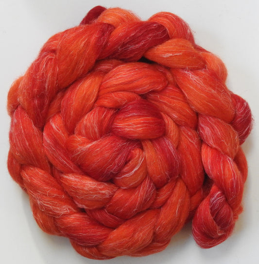 Rudolph's Nose (5.7 oz) - Batt in a Braid #3 - Polwarth/ Tussah Silk/ Flax (50/25/25)