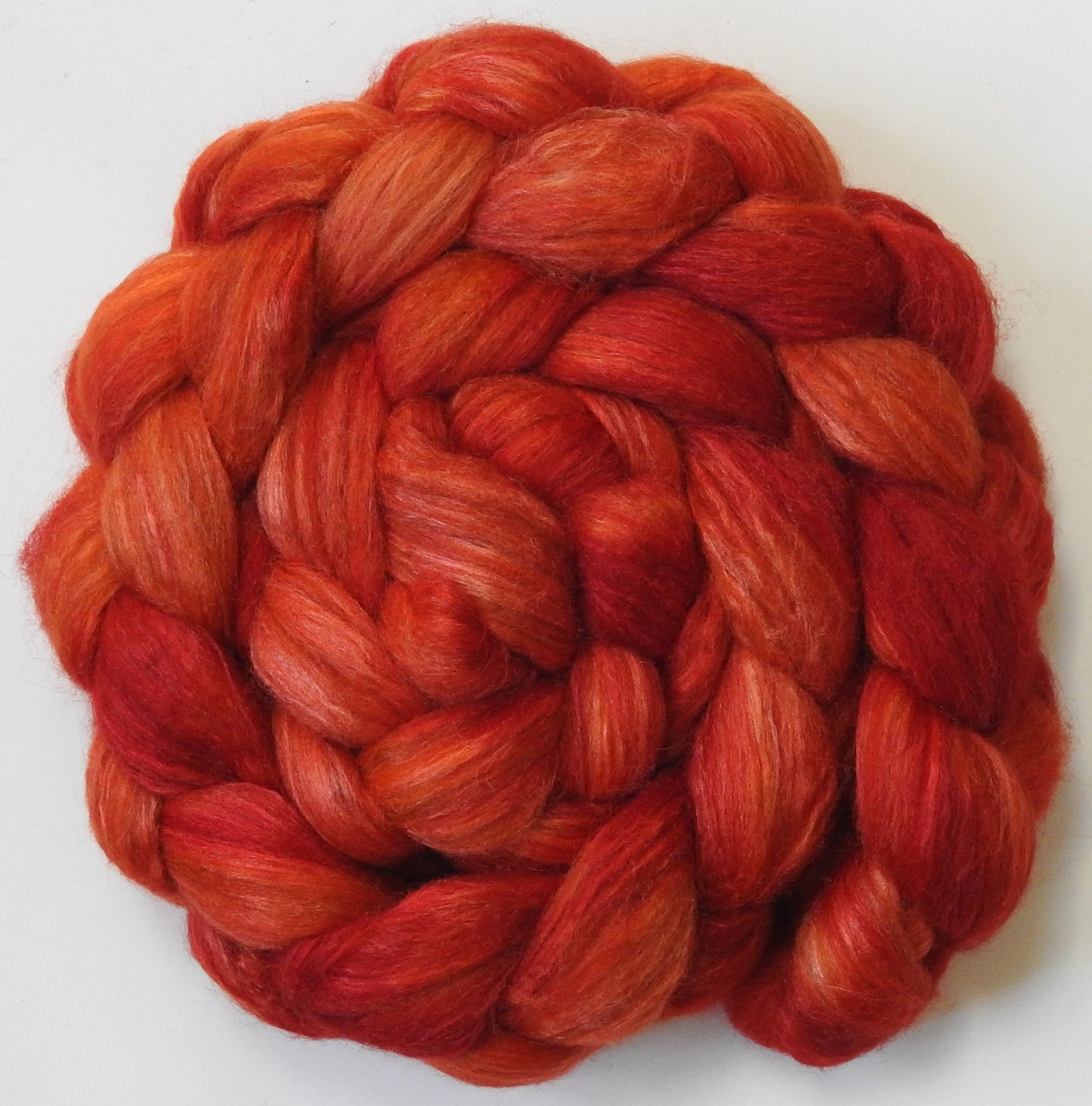 Rudolph's Nose (5.5 oz) - Batt in a Braid #6 - 1/3 Grey Baby Alpaca/1/3 Polwarth/ 1/3 Tussah Silk