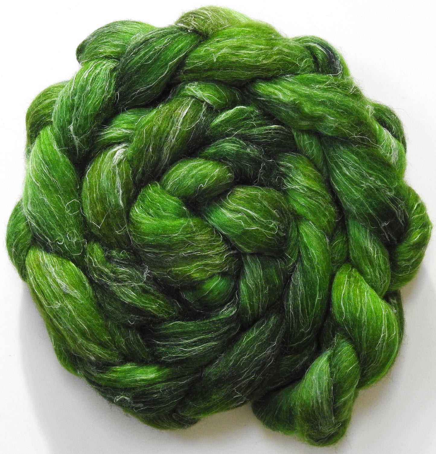 Wheatgrass (5.8 oz) - Batt in a Braid #3 - Polwarth/ Tussah Silk/ Flax (50/25/25)