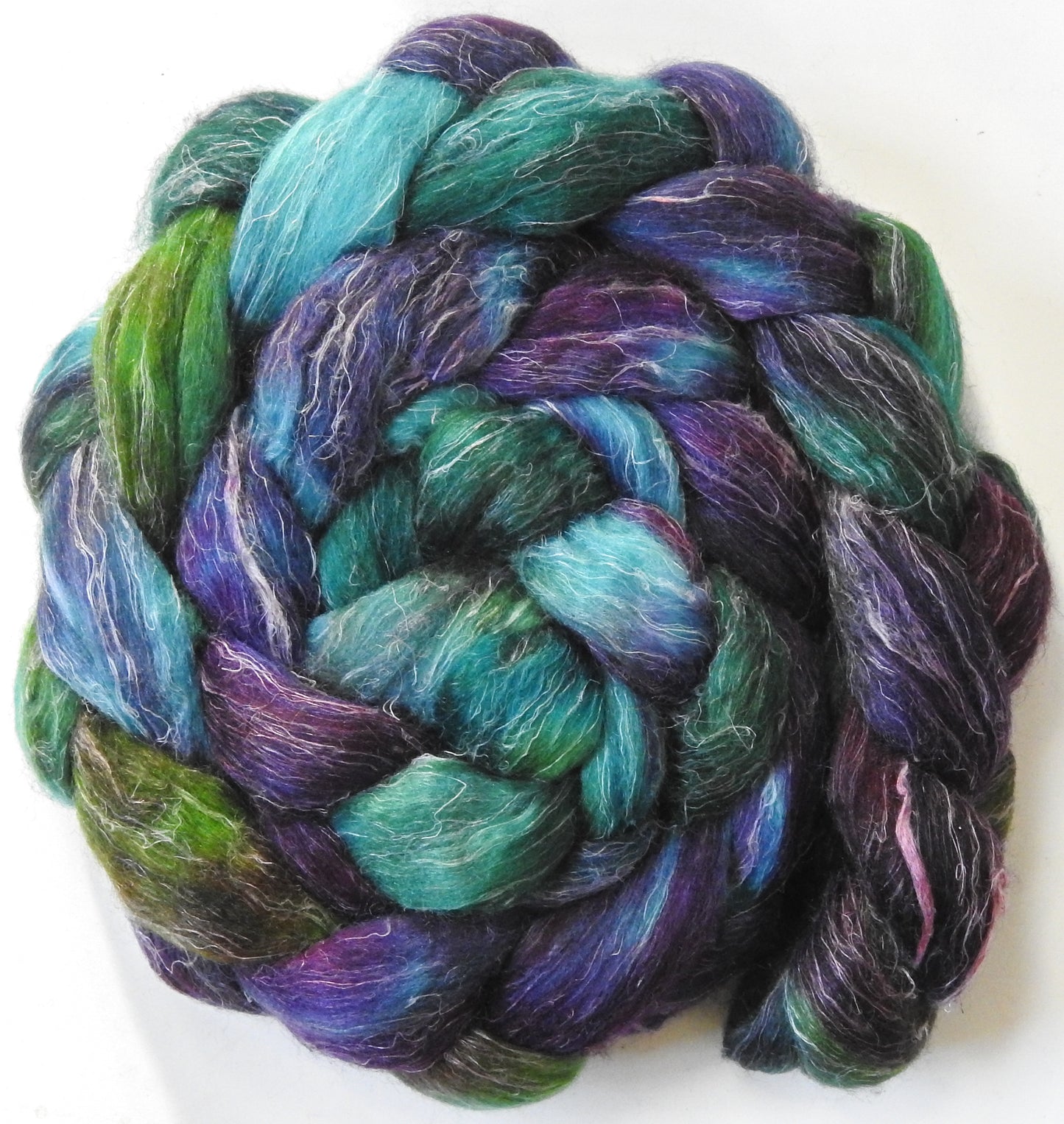 Damsel in Distress (5.7 oz) - Batt in a Braid #3 - Polwarth/ Tussah Silk/ Flax (50/25/25)