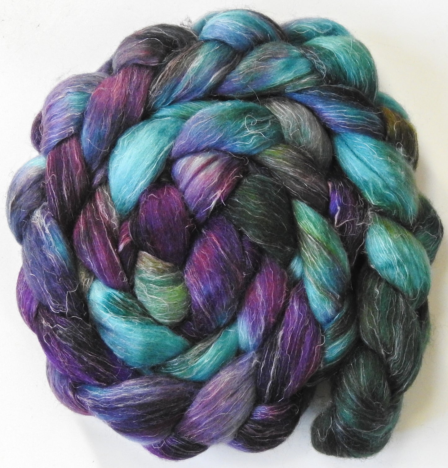 Damsel in Distress (5.7 oz) - Batt in a Braid #3 - Polwarth/ Tussah Silk/ Flax (50/25/25)
