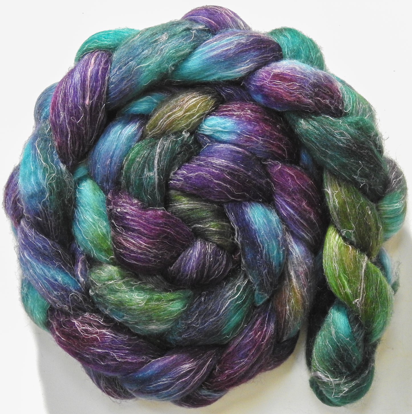Damsel in Distress (5.7 oz) - Batt in a Braid #3 - Polwarth/ Tussah Silk/ Flax (50/25/25)