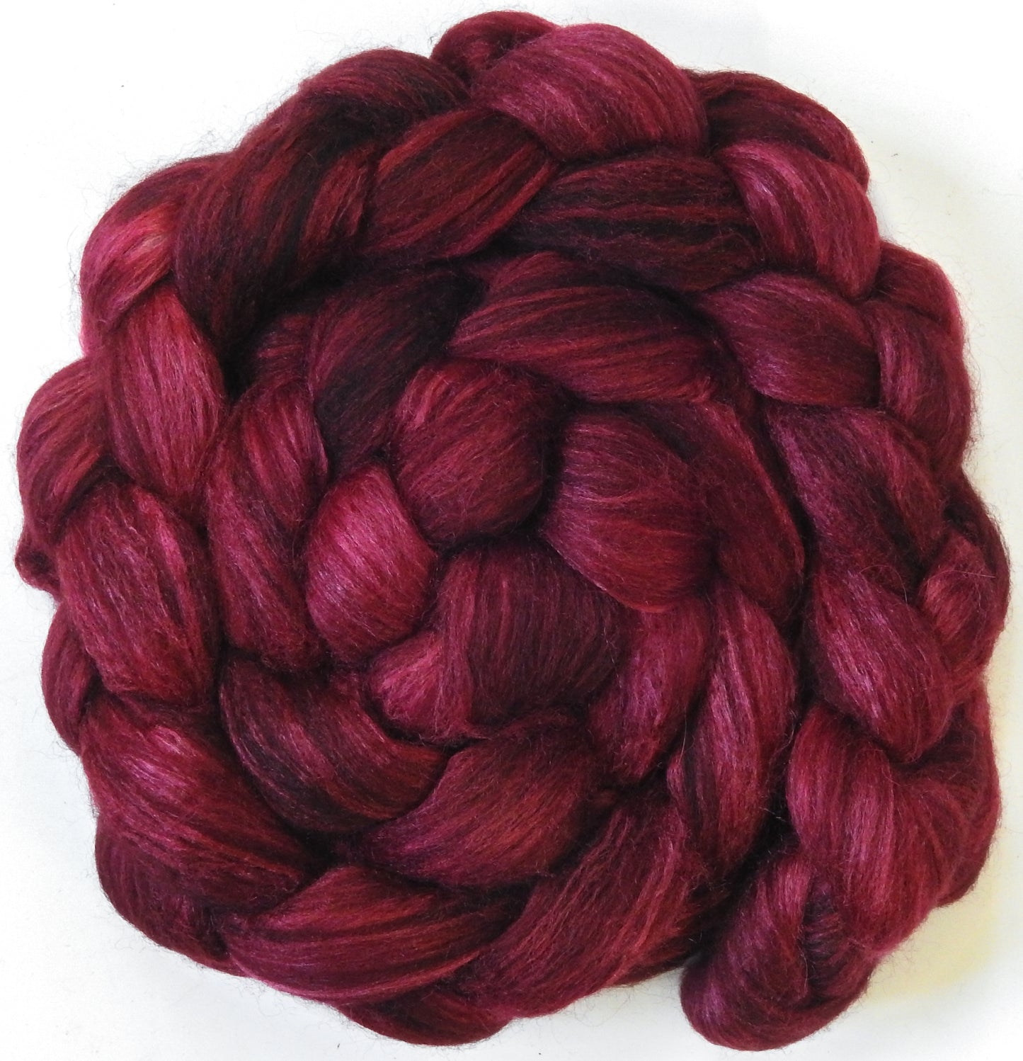 Red Velvet Cake (5.6 oz) - Batt in a Braid #6 - 1/3 Grey Baby Alpaca/1/3 Polwarth/ 1/3 Tussah Silk