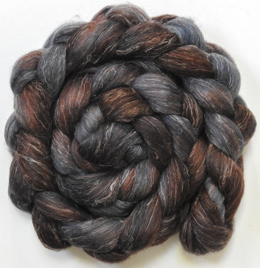 Soot (5.7 oz) - Batt in a Braid #3 - Polwarth/ Tussah Silk/ Flax (50/25/25)