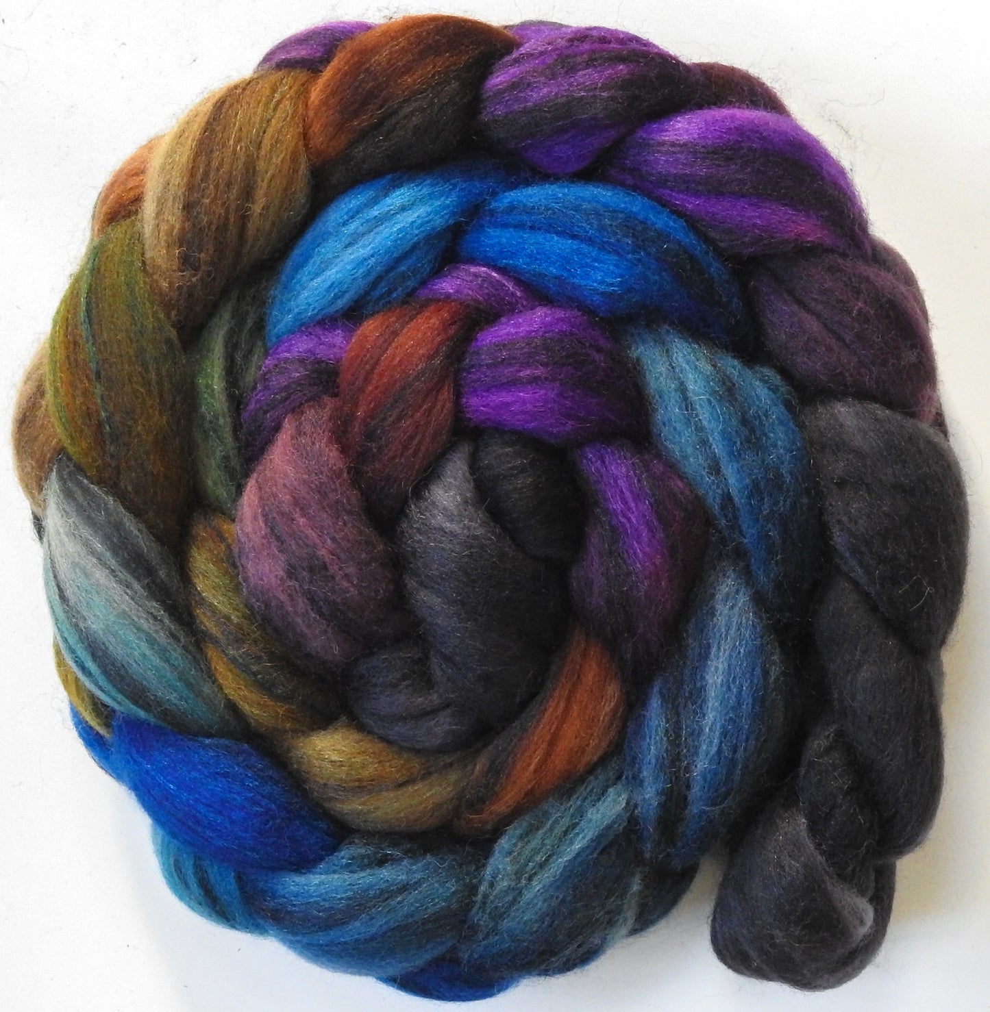 Grackle (5.7 oz) - Batt in a Braid #68 - Lt. Grey Shetland/ Falkland Merino / Black tussah silk (45/30/25)