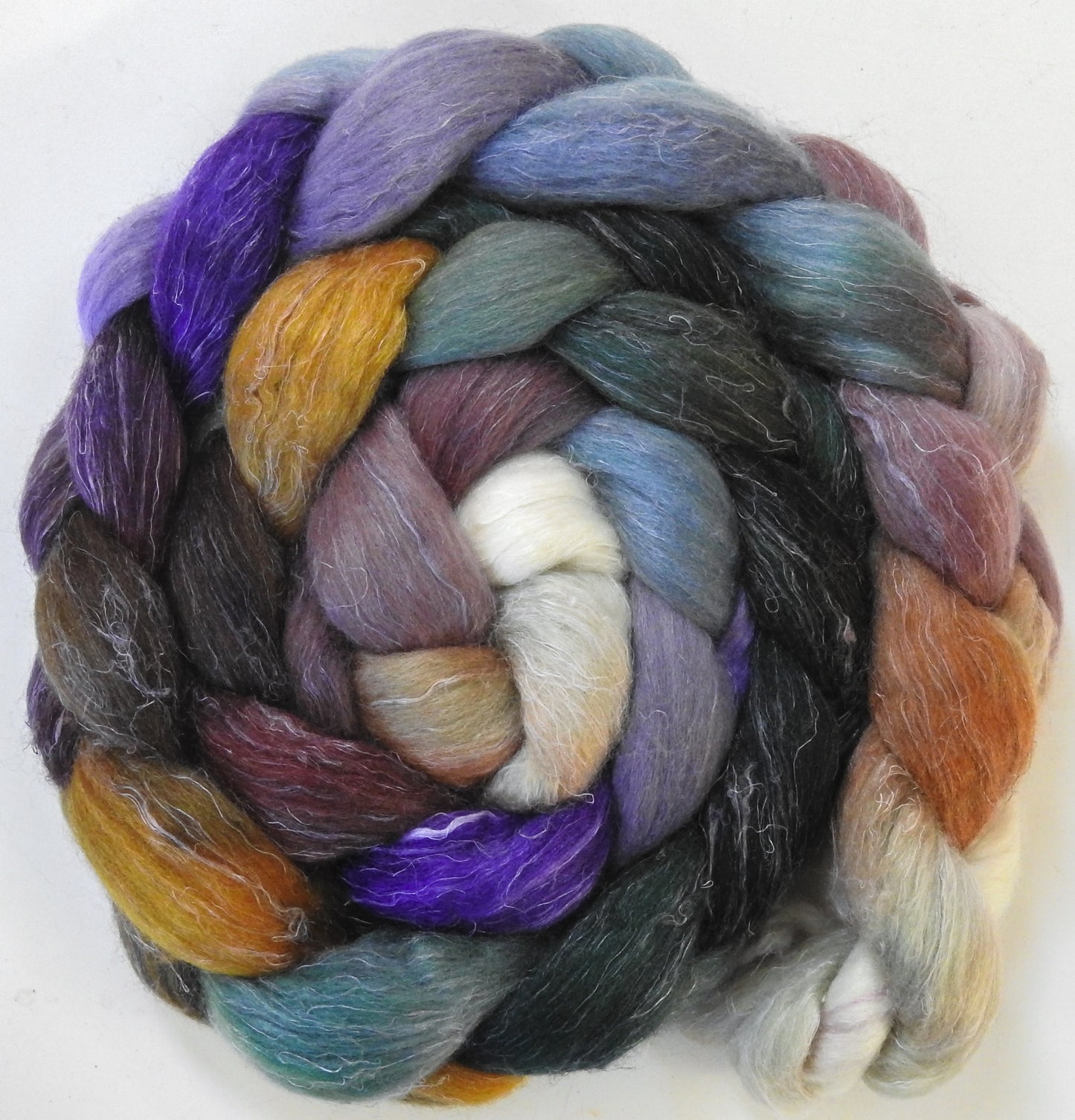 Jack Frost (5.6 oz) - Batt in a Braid #3 - Polwarth/ Tussah Silk/ Flax (50/25/25)