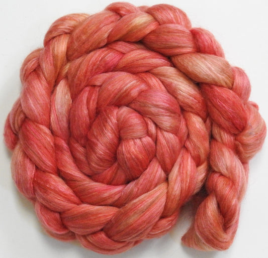 Flamingo (5.6 oz) - Batt in a Braid #31 - Polwarth/ Mulberry Silk / Baby Alpaca / Rainbow Firestar/ Tencel( 40/25/15/10/10)