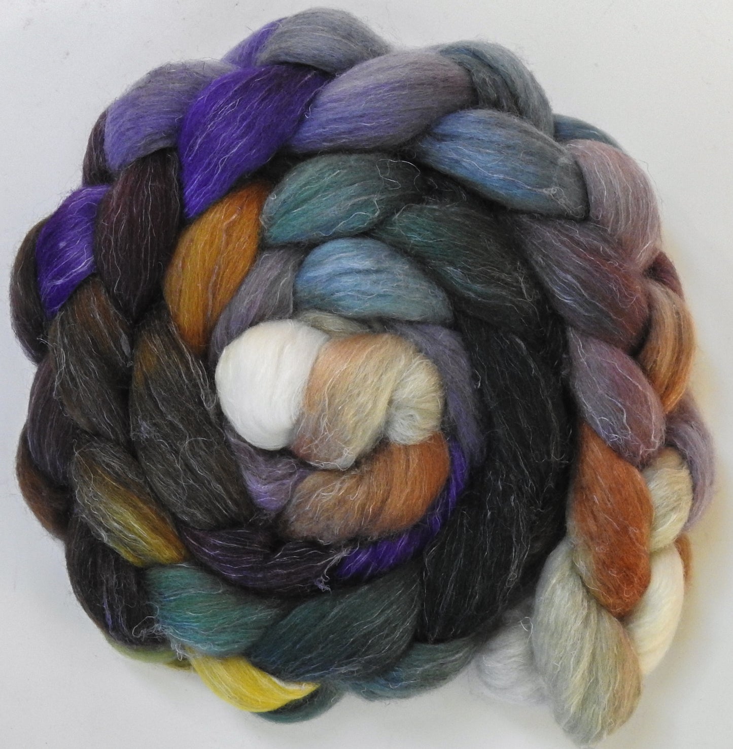 Jack Frost (5.6 oz) - Batt in a Braid #3 - Polwarth/ Tussah Silk/ Flax (50/25/25)