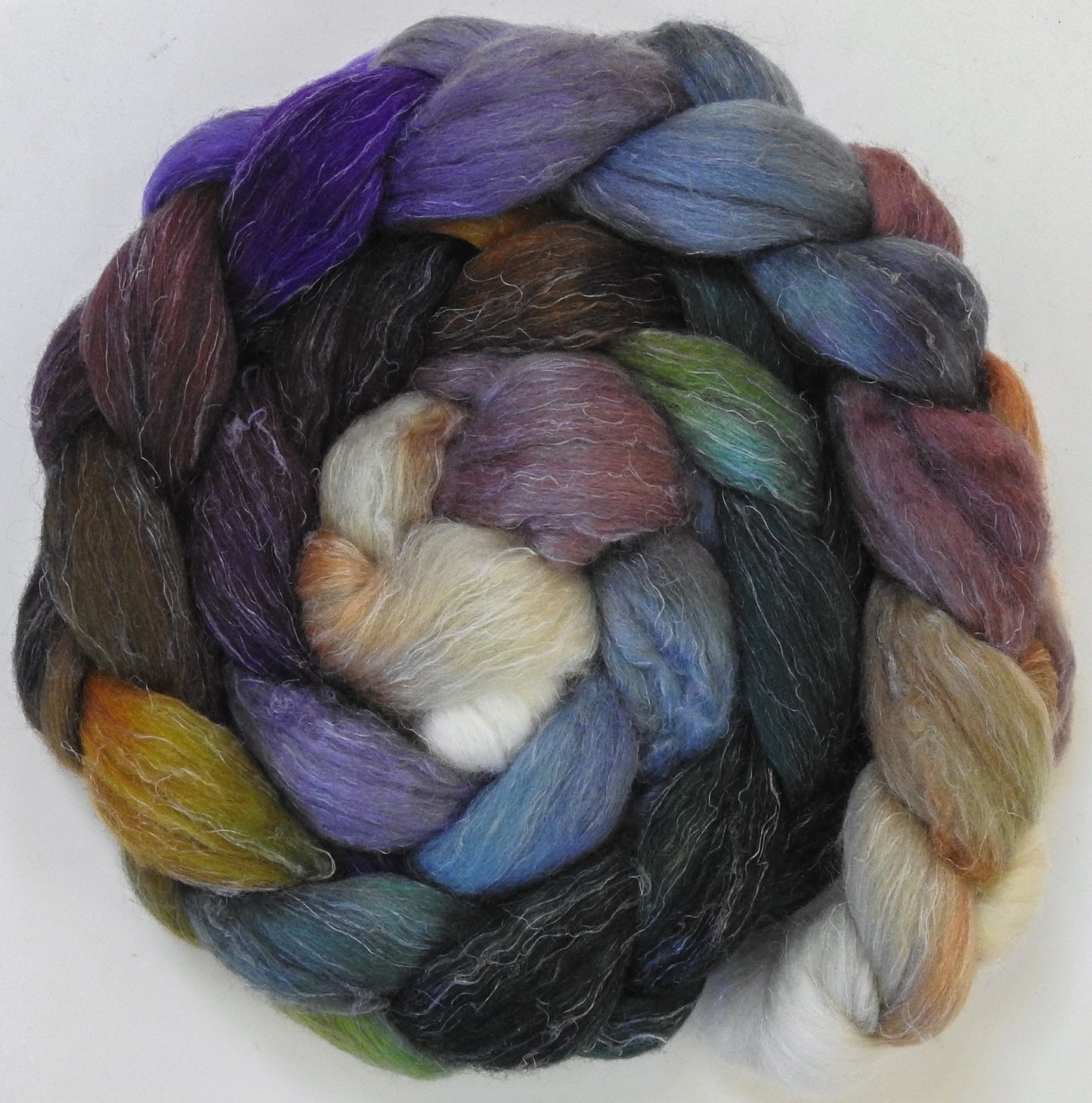 Jack Frost (5.6 oz) - Batt in a Braid #3 - Polwarth/ Tussah Silk/ Flax (50/25/25)