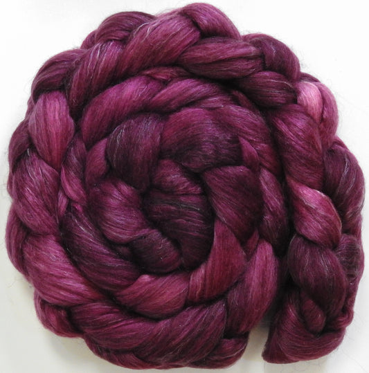 Black Cherry (5.6 oz) - Batt in a Braid #31 - Polwarth/ Mulberry Silk / Baby Alpaca / Rainbow Firestar/ Tencel( 40/25/15/10/10)