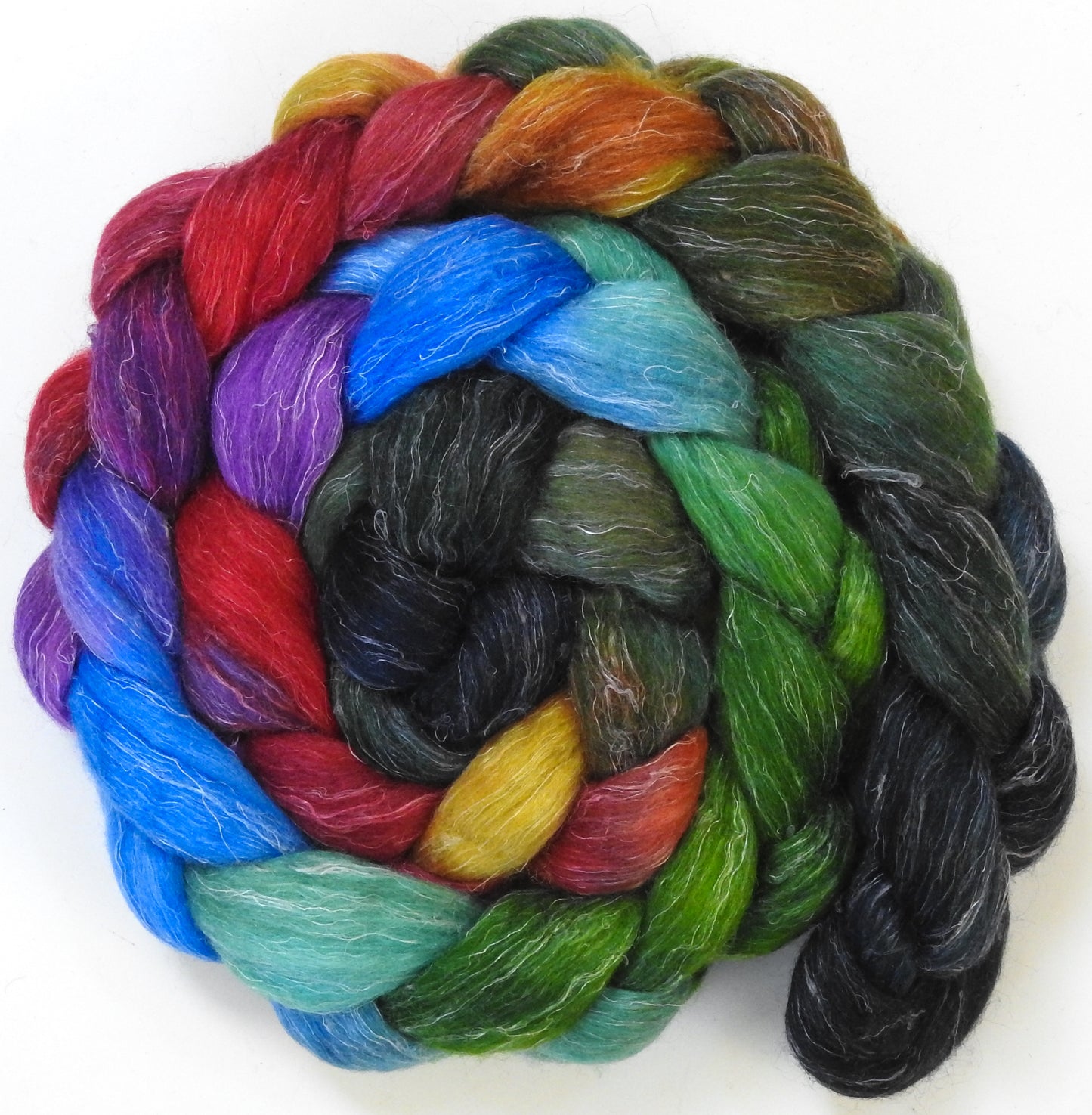 Yuletide (5.6 oz) - Batt in a Braid #3 - Polwarth/ Tussah Silk/ Flax (50/25/25)