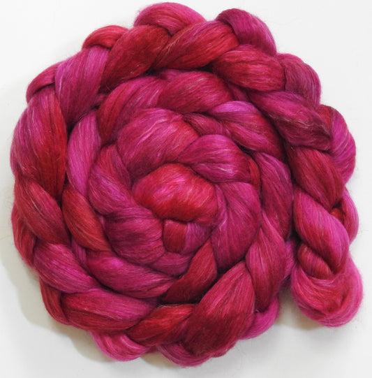 Radish (5.6 oz) - Batt in a Braid #31 - Polwarth/ Mulberry Silk / Baby Alpaca / Rainbow Firestar/ Tencel( 40/25/15/10/10)
