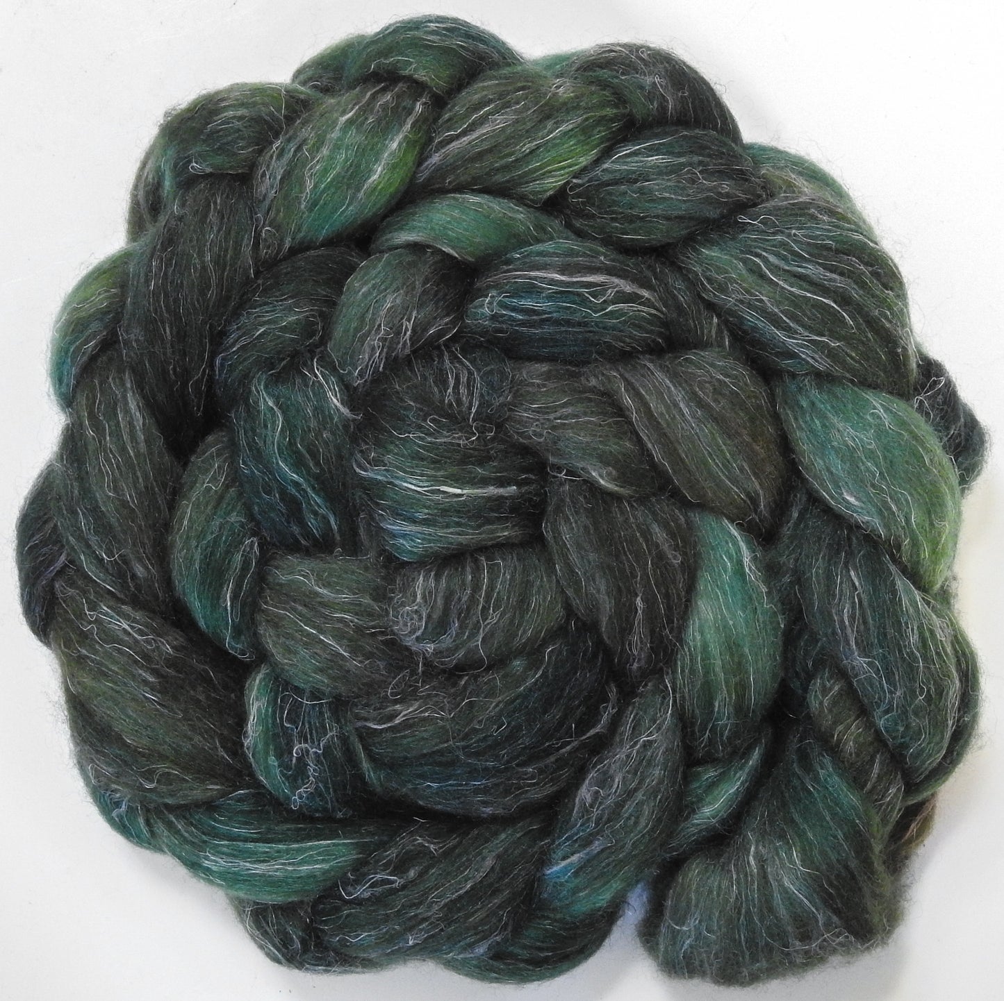 Zucchini (5.7 oz) - Batt in a Braid #3 - Polwarth/ Tussah Silk/ Flax (50/25/25)
