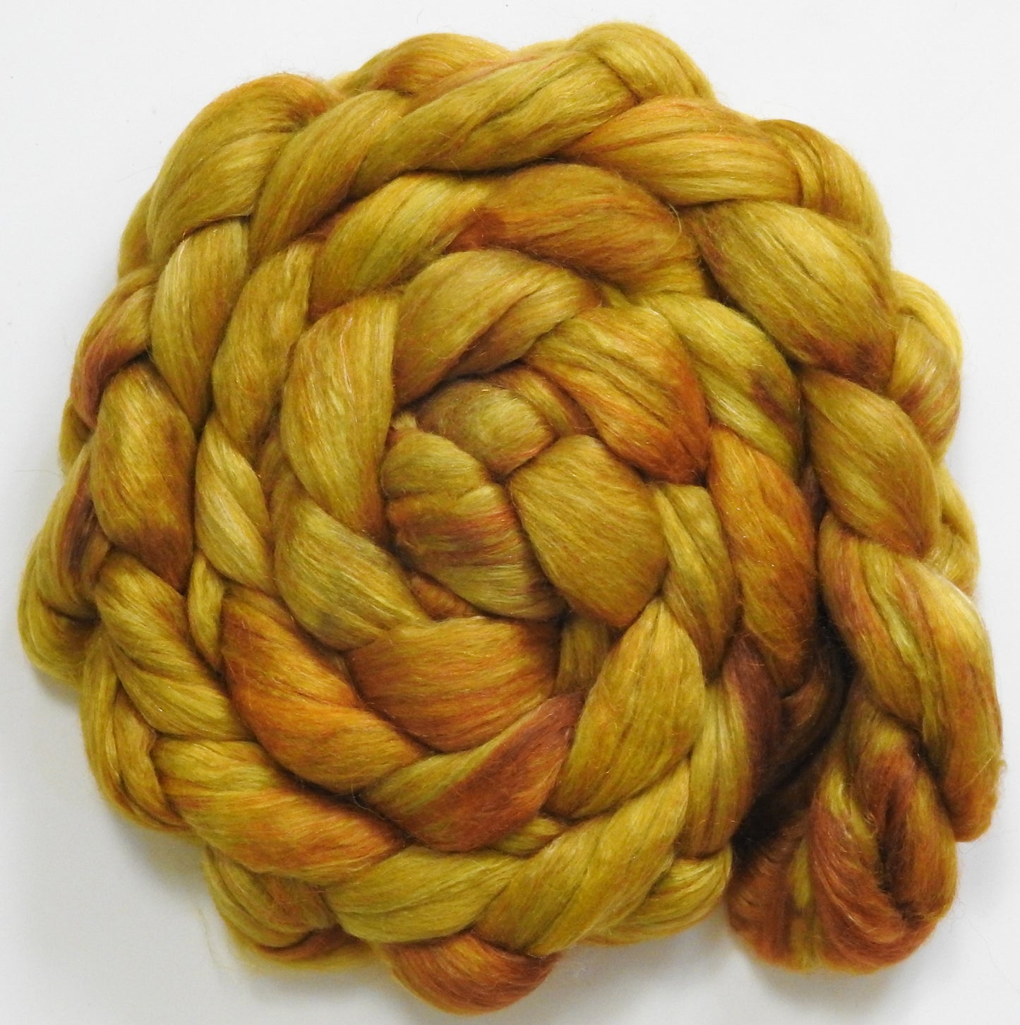 Coreopsis (5.7 oz) - Batt in a Braid #31 - Polwarth/ Mulberry Silk / Baby Alpaca / Rainbow Firestar/ Tencel( 40/25/15/10/10)