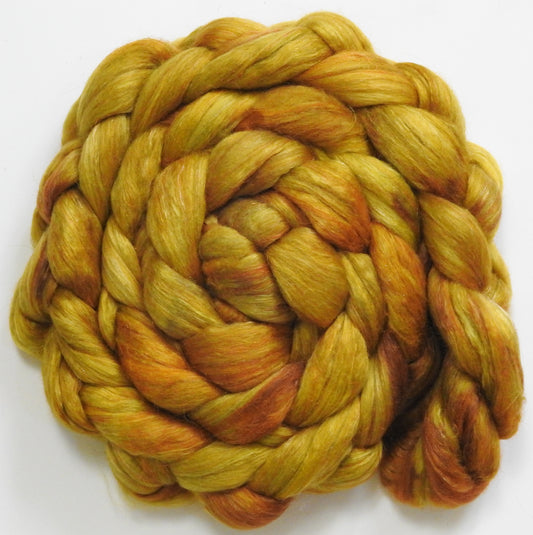 Coreopsis (5.7 oz) - Batt in a Braid #31 - Polwarth/ Mulberry Silk / Baby Alpaca / Rainbow Firestar/ Tencel( 40/25/15/10/10)