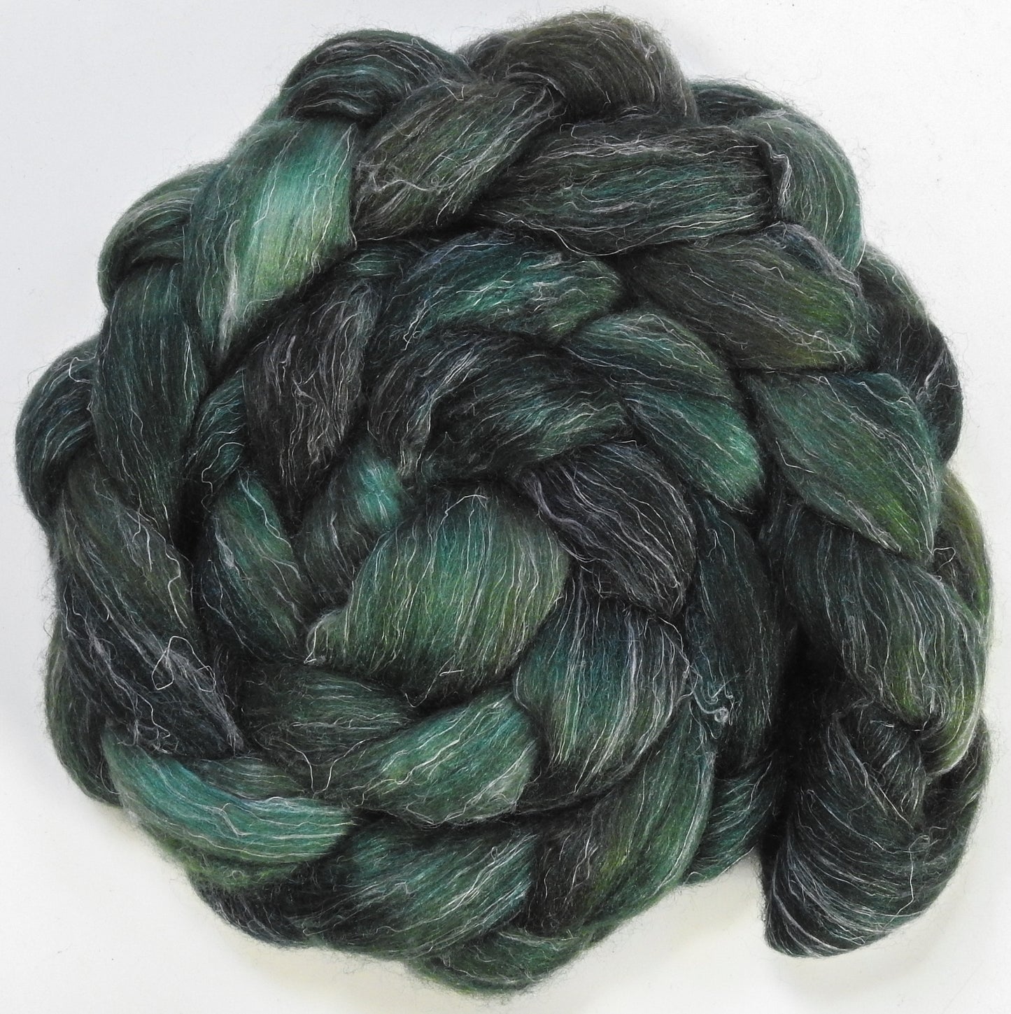 Zucchini (5.7 oz) - Batt in a Braid #3 - Polwarth/ Tussah Silk/ Flax (50/25/25)