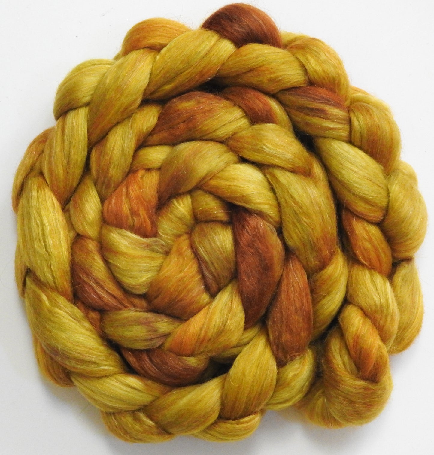 Coreopsis (5.7 oz) - Batt in a Braid #31 - Polwarth/ Mulberry Silk / Baby Alpaca / Rainbow Firestar/ Tencel( 40/25/15/10/10)