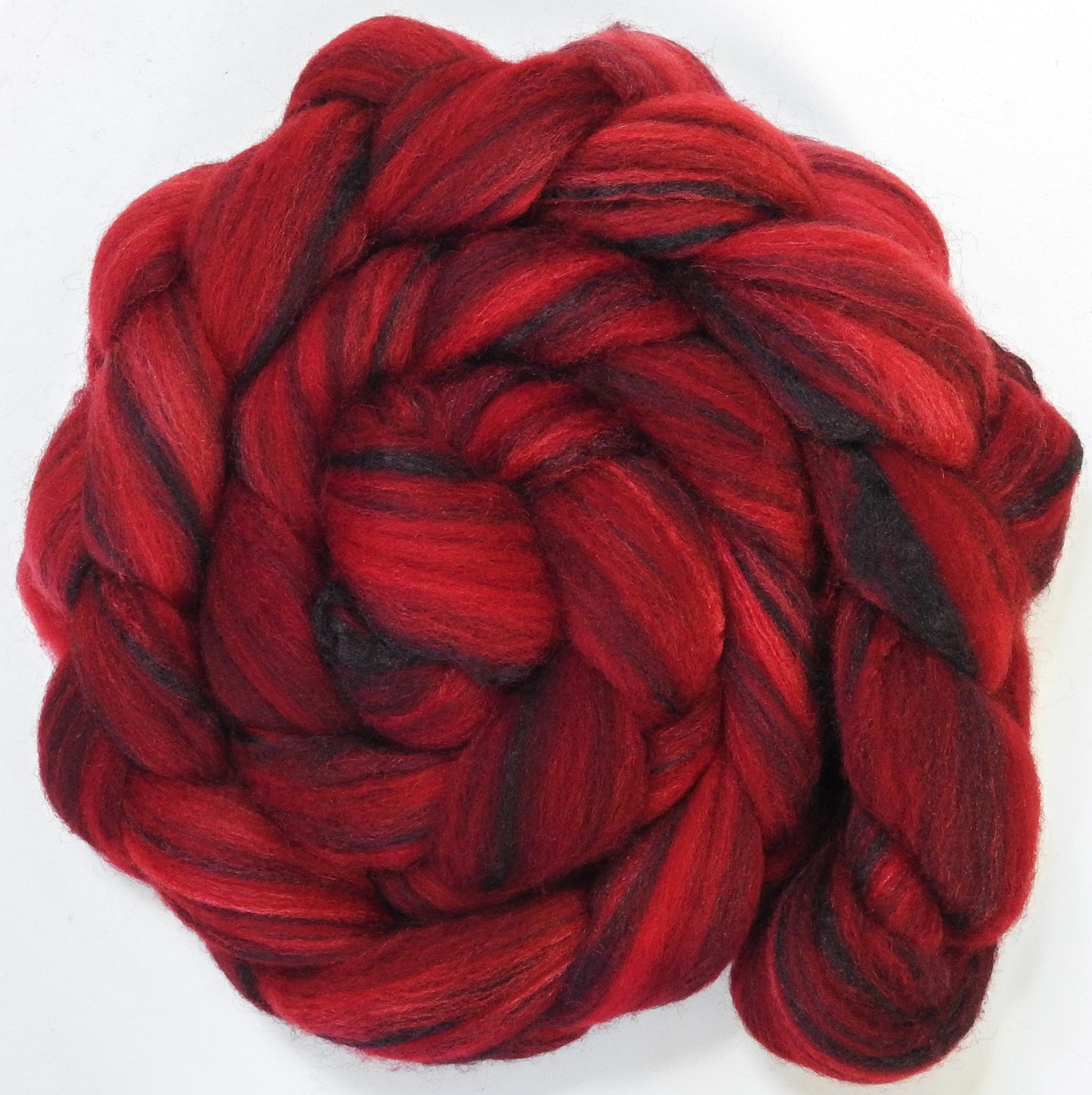 Holly Berry (5.8 oz) - Batt in a Braid #68 - Lt. Grey Shetland/ Falkland Merino / Black tussah silk (45/30/25)