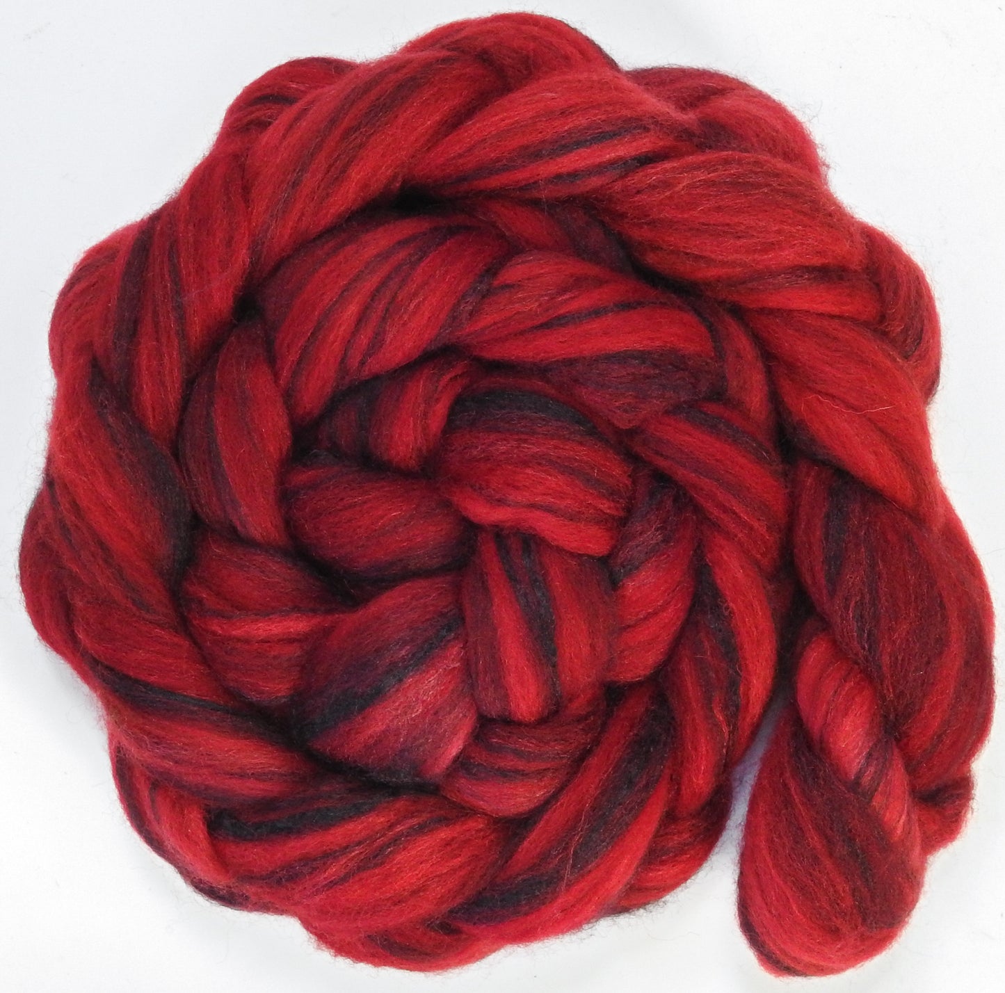 Holly Berry (5.8 oz) - Batt in a Braid #68 - Lt. Grey Shetland/ Falkland Merino / Black tussah silk (45/30/25)