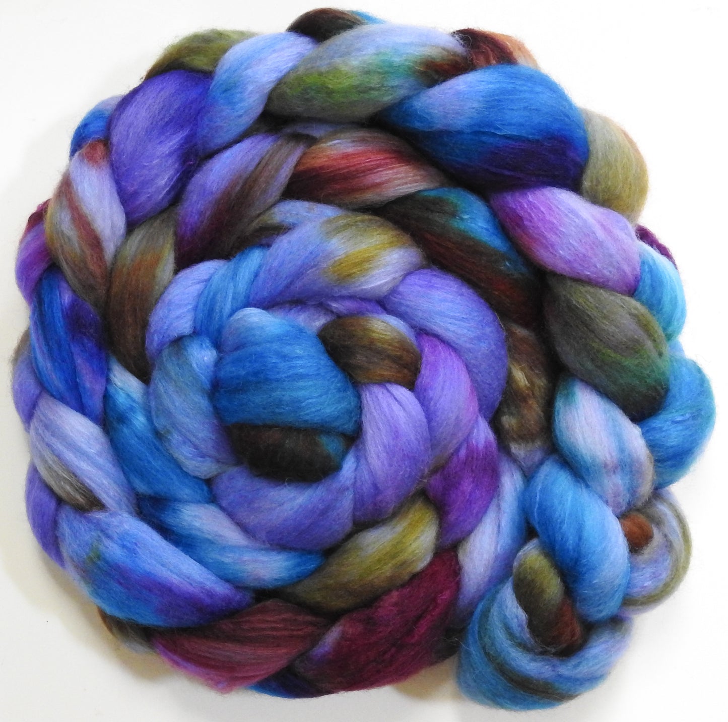Spanish Bluebells (5.6 oz) -Batt in a Braid #63 (Cormo/ CAMEL/ silk -60/20/20)
