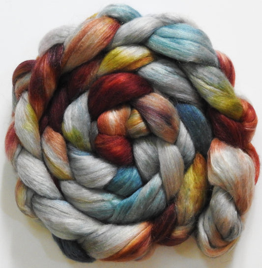 Iron Age (5.6 oz) - Batt in a Braid #31 - Polwarth/ Mulberry Silk / Baby Alpaca / Rainbow Firestar/ Tencel( 40/25/15/10/10)