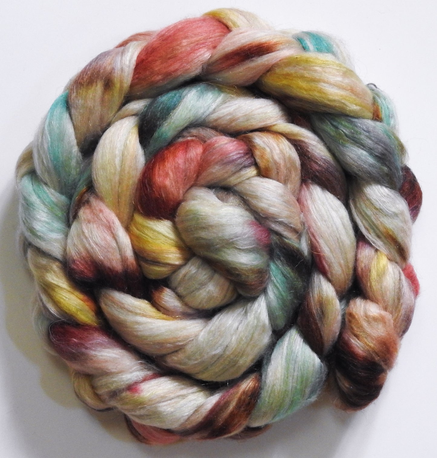 Neroli (5.6 oz) - Batt in a Braid #31 - Polwarth/ Mulberry Silk / Baby Alpaca / Rainbow Firestar/ Tencel( 40/25/15/10/10)