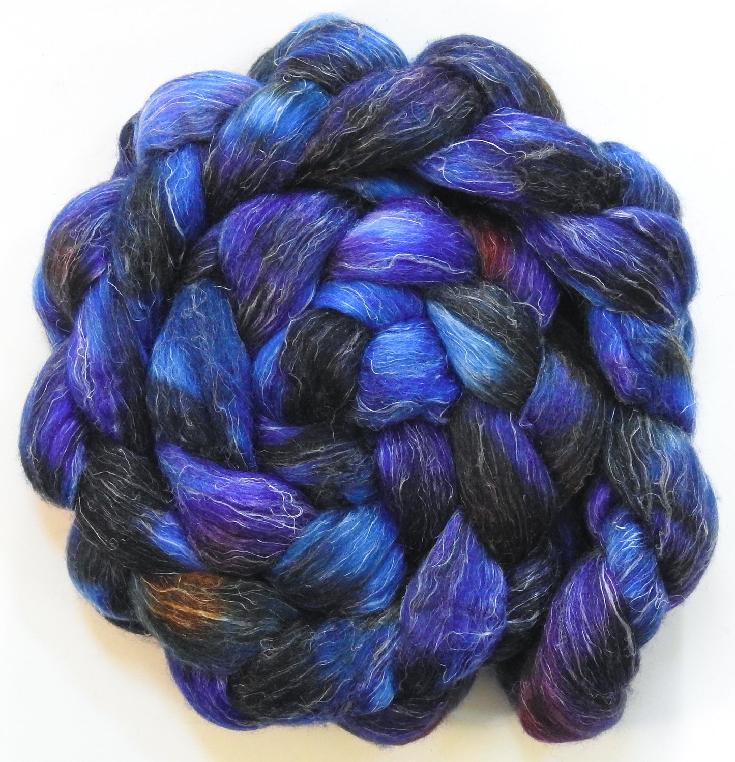 Moonlight Sonata (5.7 oz) - Batt in a Braid #3 - Polwarth/ Tussah Silk/ Flax (50/25/25)