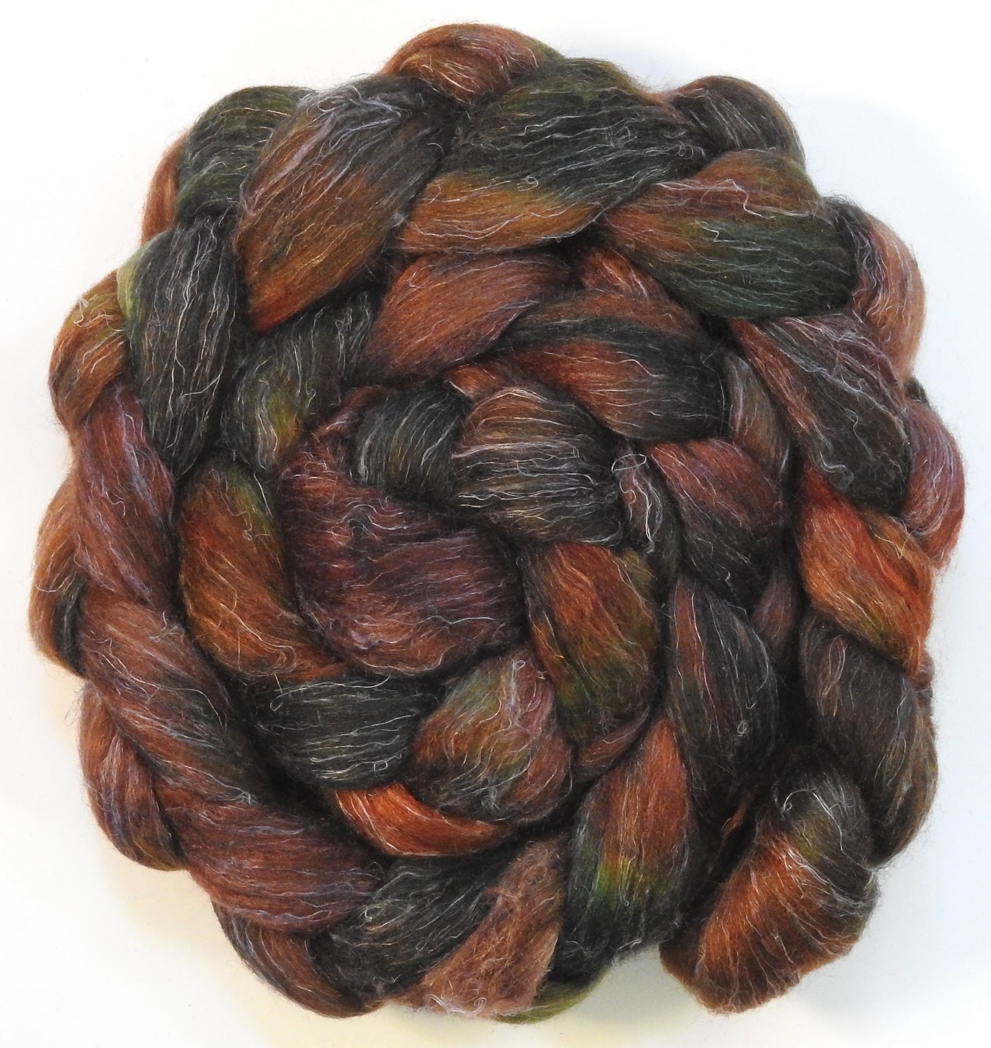 Pinecone (5.8 oz) - Batt in a Braid #3 - Polwarth/ Tussah Silk/ Flax (50/25/25)