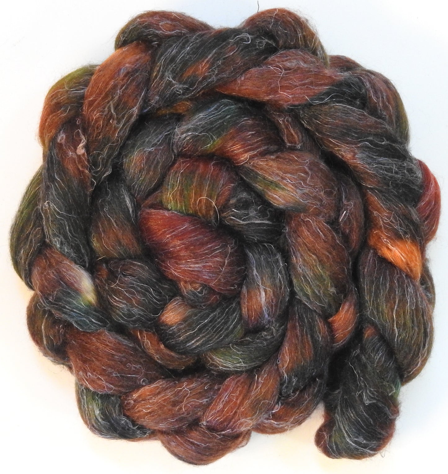 Pinecone (5.8 oz) - Batt in a Braid #3 - Polwarth/ Tussah Silk/ Flax (50/25/25)