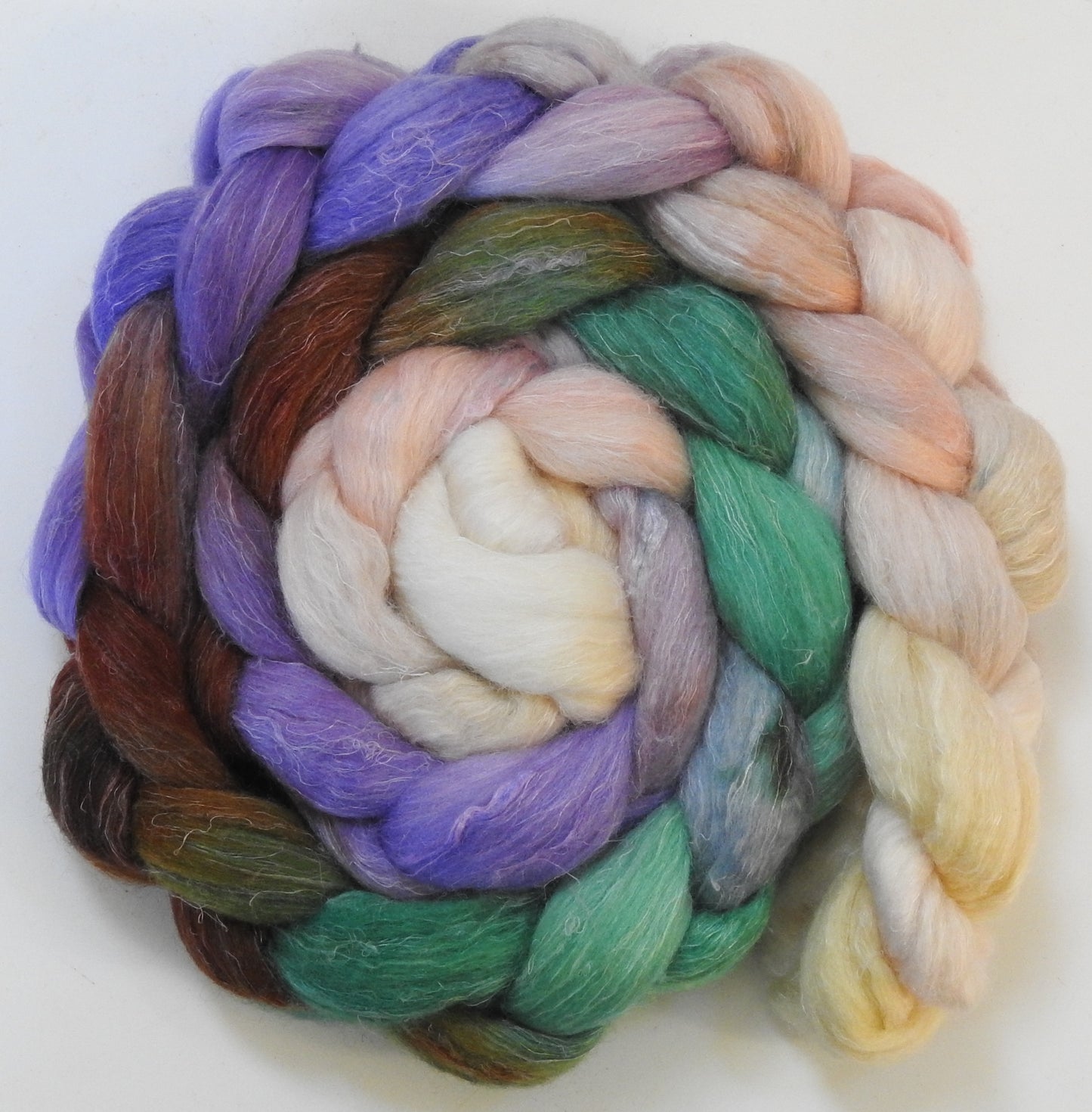 Frozen Silence (5.7 oz) - Batt in a Braid #3 - Polwarth/ Tussah Silk/ Flax (50/25/25)