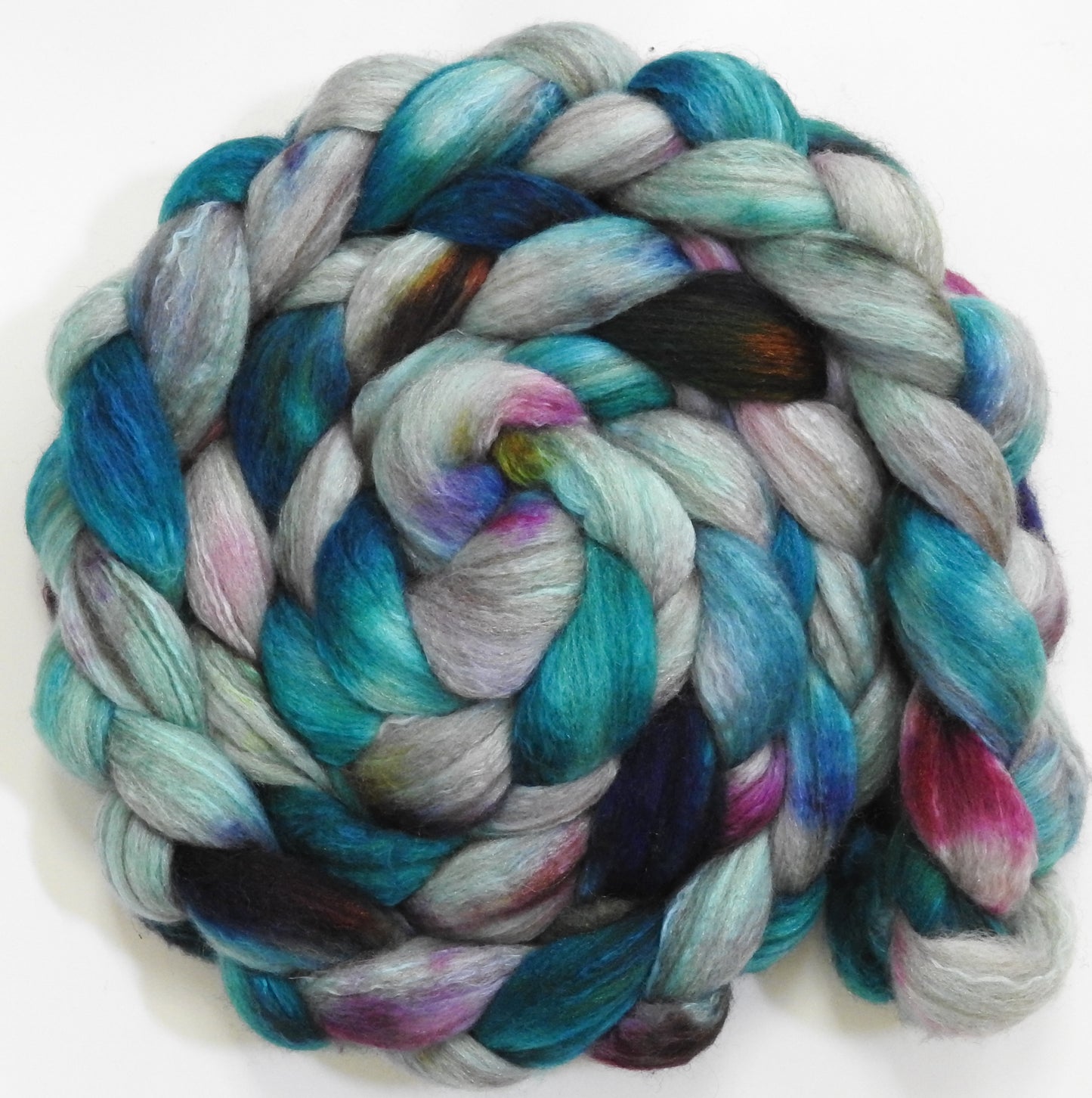 Second Wind (5.5 oz) - Batt in a Braid #7 - Polwarth/ Manx / Mulberry silk/ Firestar (30/30/30/10)