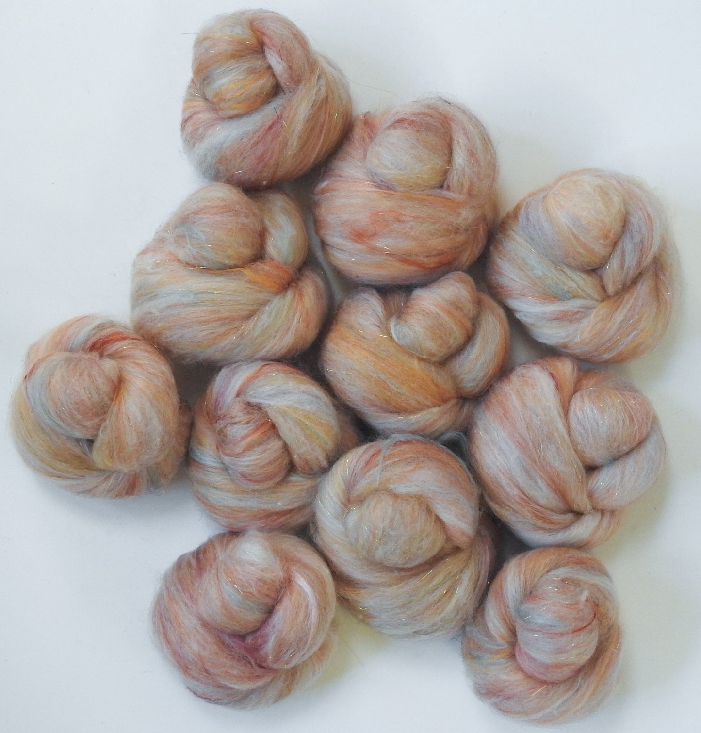 Champagne -Sparkle Sticklebatts - Corrie X fleece, 14 micron merino, Bleached YAK, tussah silk, angelina