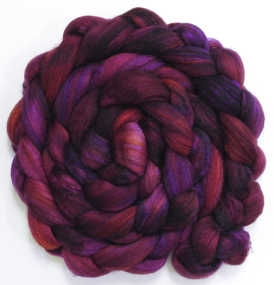 Strawberry Rhubarb (5.6 oz) - Batt in a Braid #7 - Polwarth/ Manx / Mulberry silk/ Firestar (30/30/30/10)