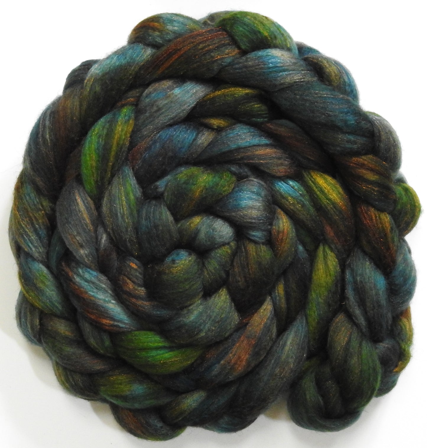 Kale (5.7 oz) - Batt in a Braid #7 - Polwarth/ Manx / Mulberry silk/ Firestar (30/30/30/10)