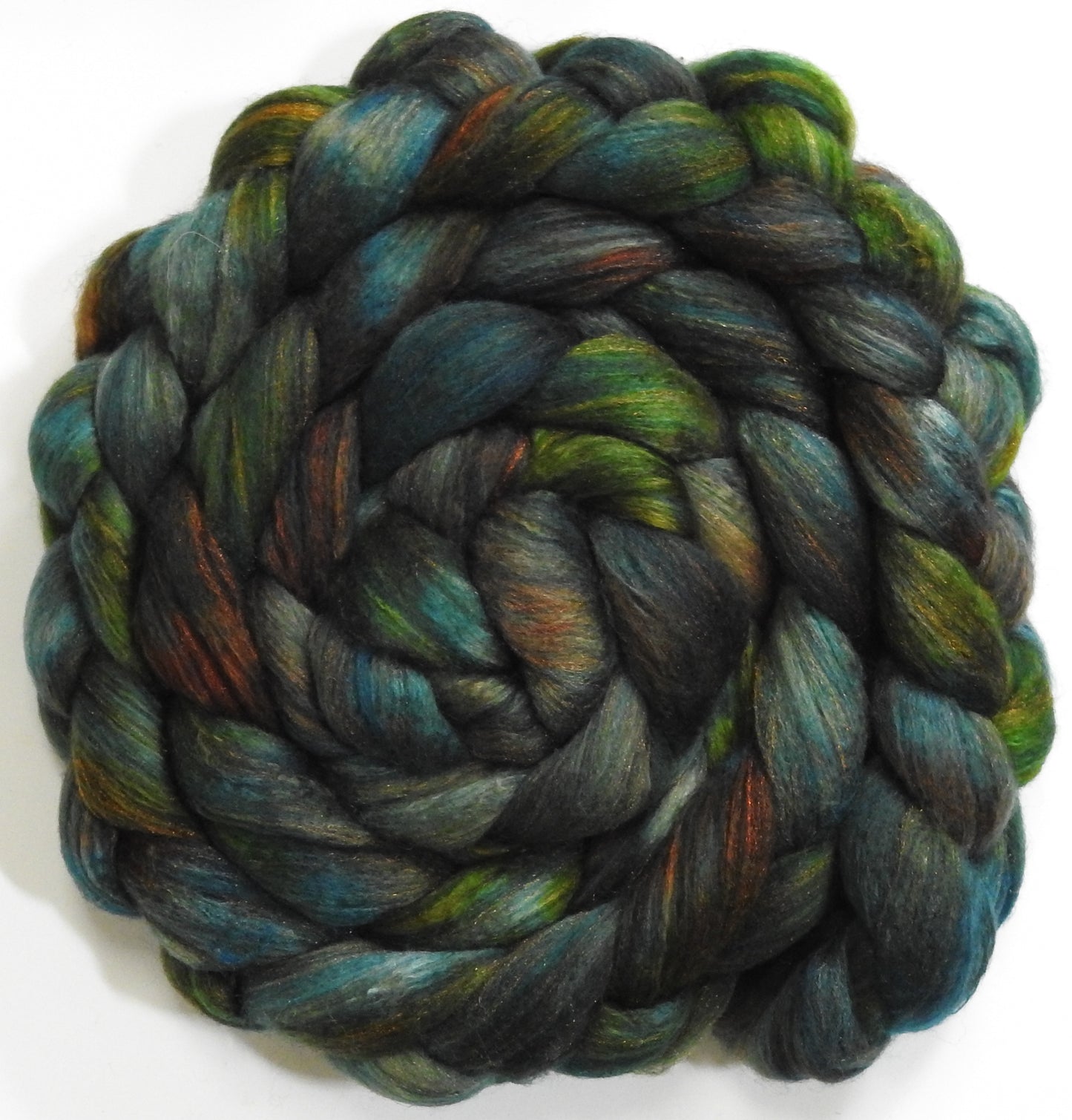 Kale (5.7 oz) - Batt in a Braid #7 - Polwarth/ Manx / Mulberry silk/ Firestar (30/30/30/10)