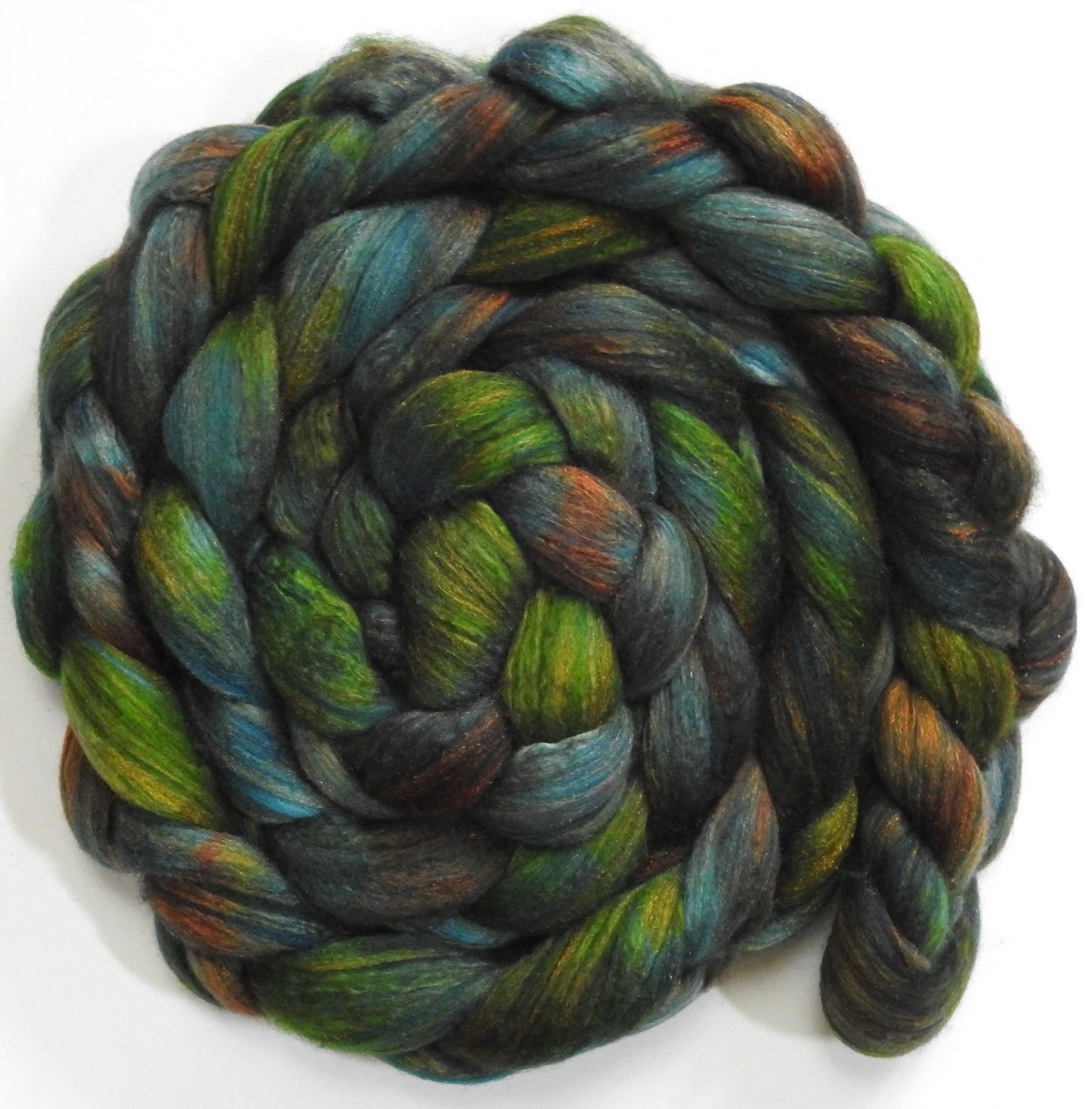 Kale (5.7 oz) - Batt in a Braid #7 - Polwarth/ Manx / Mulberry silk/ Firestar (30/30/30/10)