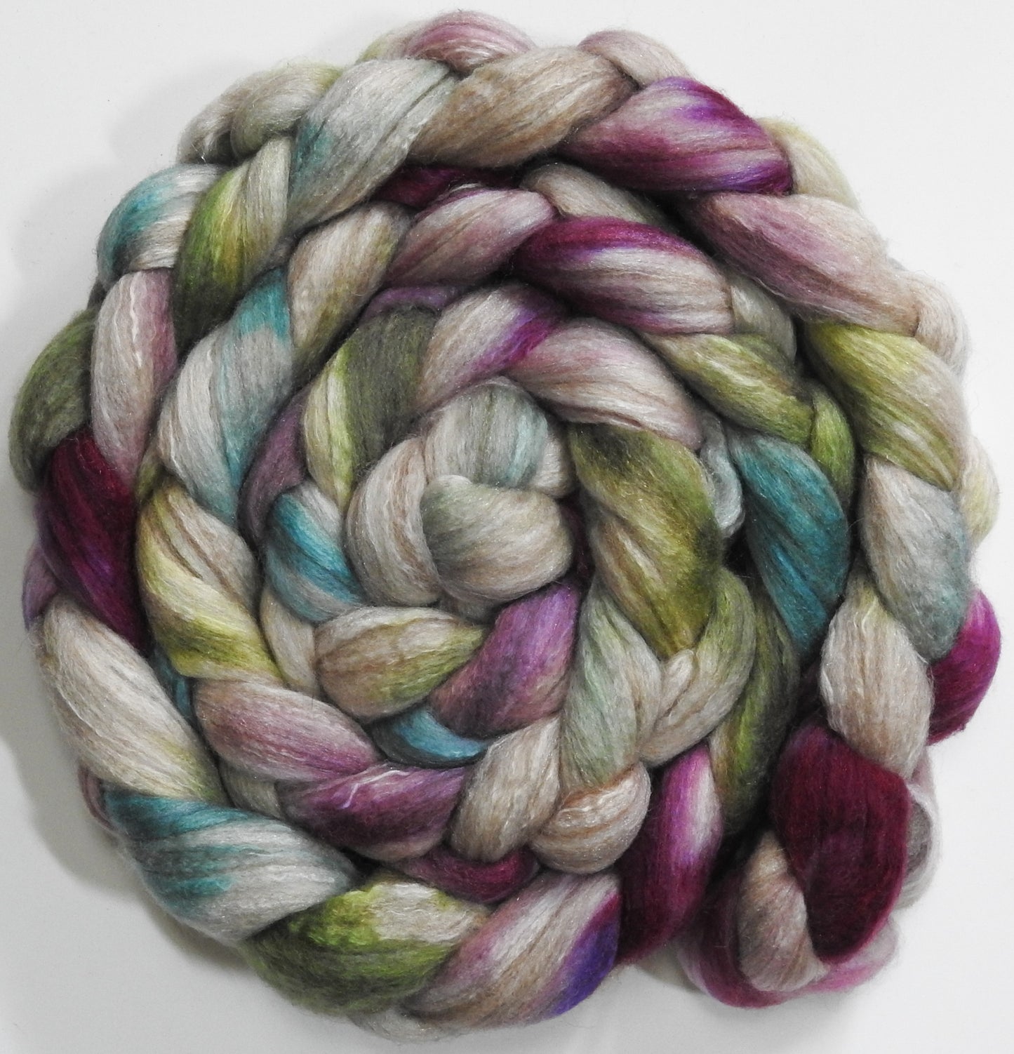 Lady Slipper (5.7 oz) - Batt in a Braid #7 - Polwarth/ Manx / Mulberry silk/ Firestar (30/30/30/10)