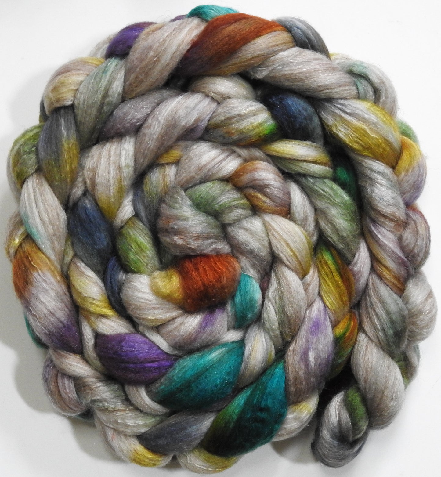Petrichor (5.6 oz) - Batt in a Braid #7 - Polwarth/ Manx / Mulberry silk/ Firestar (30/30/30/10)