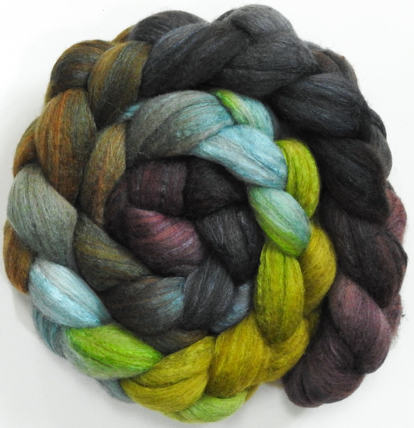 Symbiosis (5.6 oz) - Batt in a Braid #27 - Lt. Grey Shetland/ Falkland Merino / tussah silk (50/25/25)