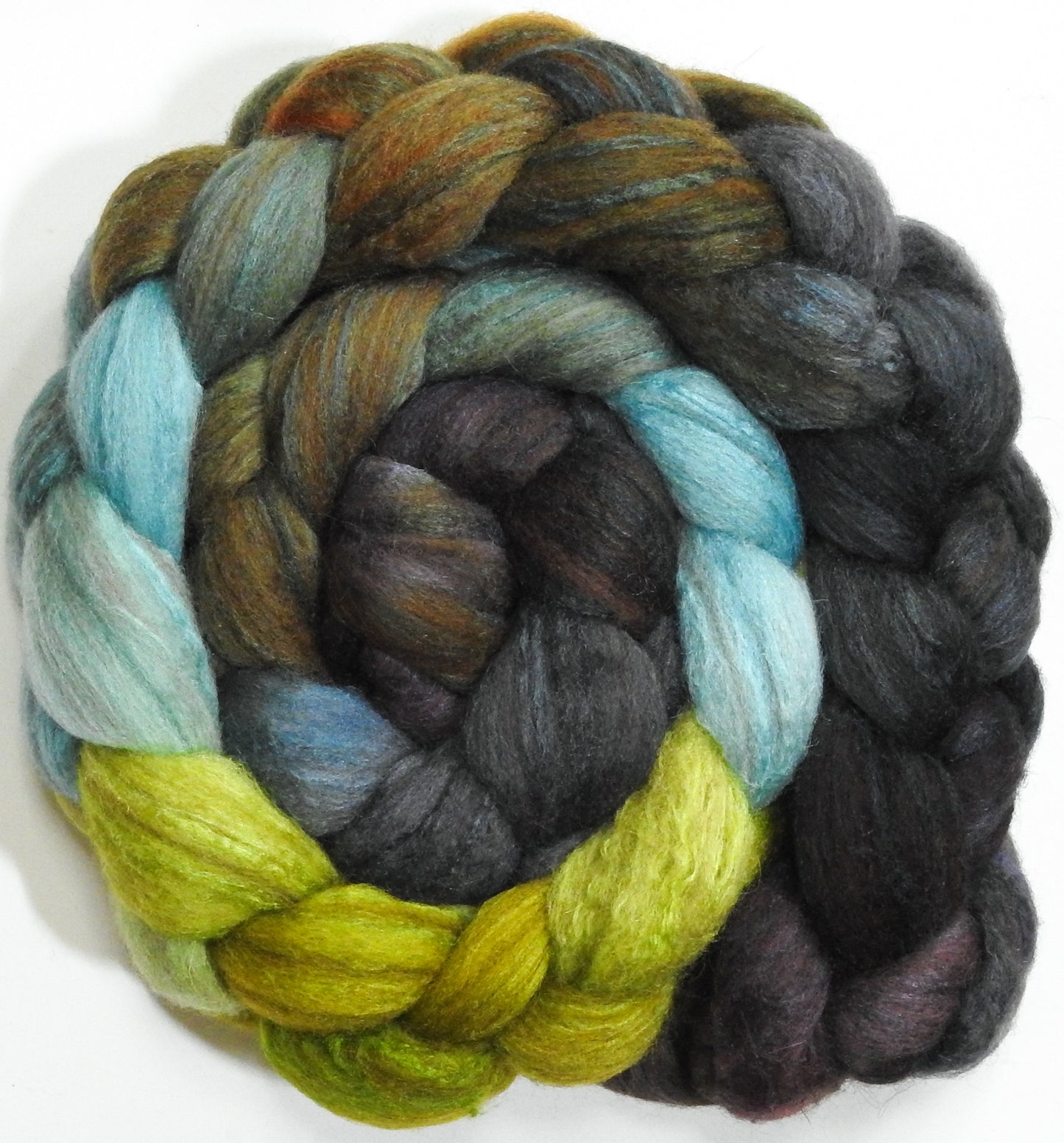 Symbiosis (5.6 oz) - Batt in a Braid #27 - Lt. Grey Shetland/ Falkland Merino / tussah silk (50/25/25)